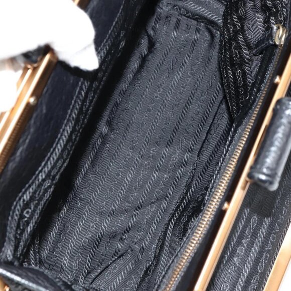 PRADA Gamaguchi Hand Bag Leather Black Gold Auth yk19666V - Picture 10 of 16